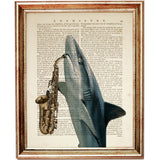 Jazz-loving Shark Illustration Wall Decor