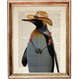 Penguin Tourist with Hat and Photo Camera Dictionary Art Print