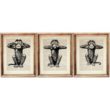 Set of 3 Wise Monkeys Dictionary Art Prints, Guardians of Virtue Decor