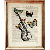 Violin with Butterflies Dictionary Art Print, Gift for Music Lover