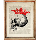 Set of 4 Crowned Skull Dictionary Art Prints, Royal Skulls Wall Decor