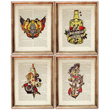 Set of 4 Tattoo Dictionary Art Prints, Sailor Jerry Ink Poster Artwork