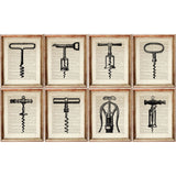 Set of 8 Wine Openers Dictionary Art Print, Corkscrew Collection Decor