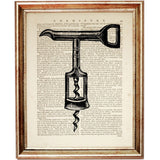 Set of 8 Wine Openers Dictionary Art Print, Corkscrew Collection Decor