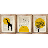 Giraffe Sun Silhouette Safari Nursery Wall Art Set, Vintage Poster Prints