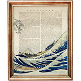 Kanagawa Wave Dictionary Art Prints Set, Ocean Poster Duo, Sea Wall Decor
