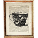 Vintage Tea Cup Set of 4 Dictionary Art Prints, Tea-Time Charm Poster