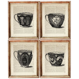 Vintage Tea Cup Set of 4 Dictionary Art Prints, Tea-Time Charm Poster