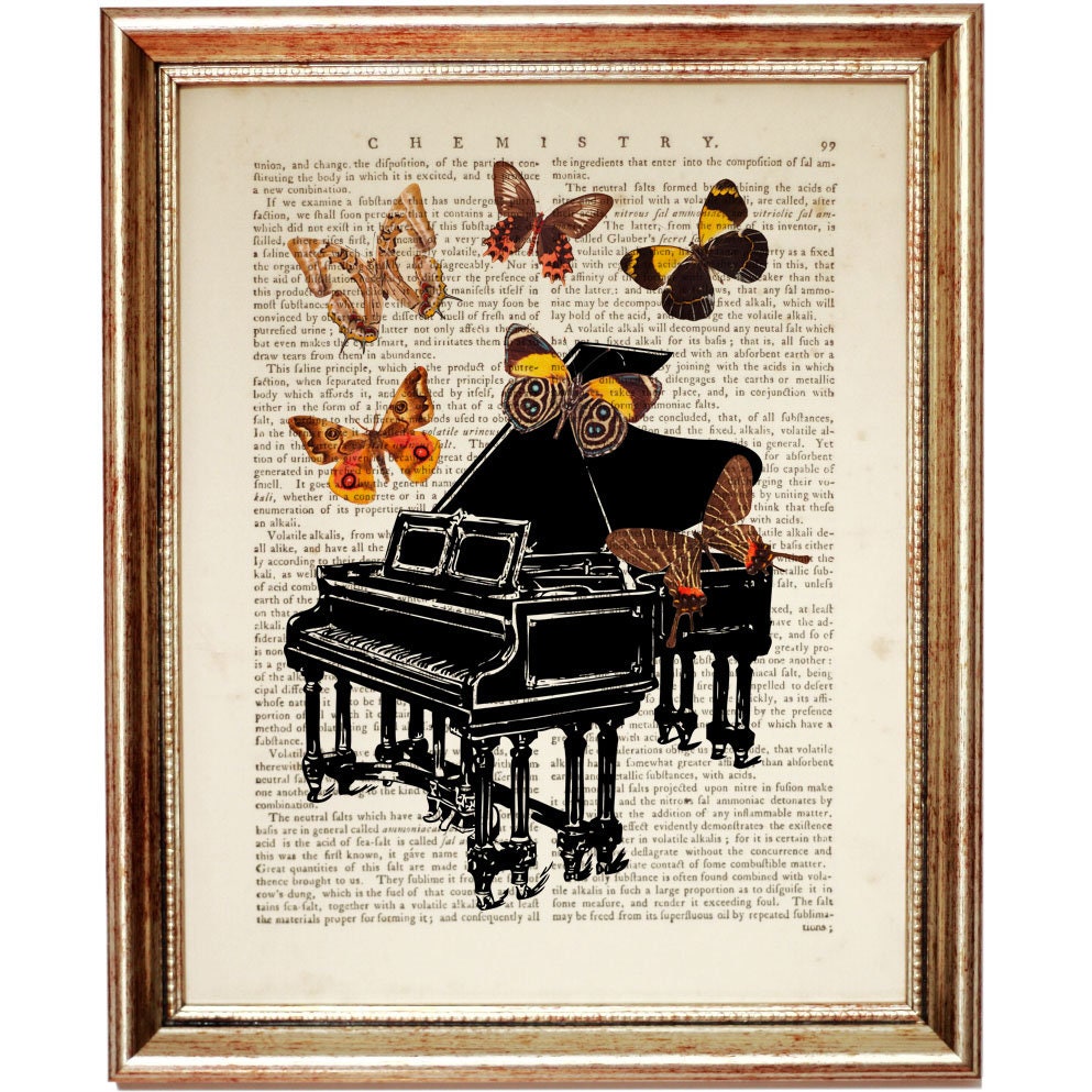 Musical Instruments Wall Art Set, Piano & Violin Dictionary Art Prints