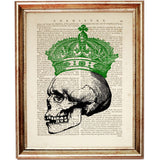 Set of 4 Crowned Skull Dictionary Art Prints, Royal Skulls Wall Decor