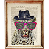 Tiger in a Hat and Sunglasses Dictionary Art Print, Animal Lovers Art