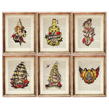 Sailor Jerry Dictionary Art Prints, Set of 6 Flash Tattoo Wall Decor