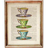 Vintage Tea Cup Set Dictionary Art Print, Tea Lover Wall Hanging