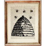 Set of 6 Beehive with Bees Dictionary Art Prints, Honeyed Haven Decor