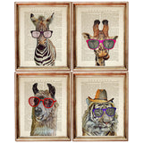 Set of 4 Funny Animal Portrait Dictionary Art Prints, Wildlife Artwork