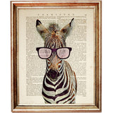 Set of 4 Funny Animal Portrait Dictionary Art Prints, Wildlife Artwork