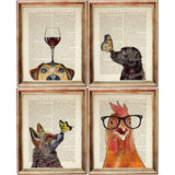 Set of 4 Animal Portraits Dictionary Art Prints, Wild Essence Poster