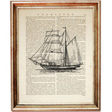 Set of 3 Vintage Nautical Dictionary Art Prints, Sailing Ship Wall Decor