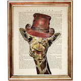 Giraffe Hat Wall Decor, Safari Animal Dictionary Art Print
