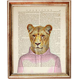 Lion Hoodie Dictionary Art Print, Funny Animal Wall Decor