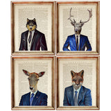 Set of 4 Animal Portraits Dictionary Art Prints, Wild Reflections Art