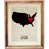 USA Map Dictionary Art Print, Travel Wall Decor