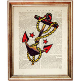 Sailor Jerry Tattoo Flash Dictionary Art Prints Set, Nautical Anchor Poster, Tattoo Wall Art 8x10