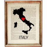Italian Map Poster, Silhouette Print, Travel Decor, Black & White Country Map Art