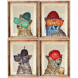 Set of 4 Cheetah Portrait Dictionary Art Prints, Graceful Speed Decor