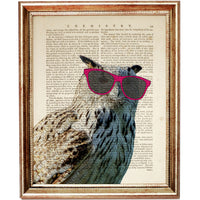 Stylish owl art print featuring a sunglasses-wearing owl