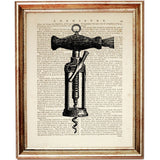 Vintage Corkscrew Dictionary Art Prints Set of 3 - Wine Bottle Opener Decor