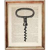 Vintage Corkscrew Dictionary Art Prints Set of 3 - Wine Bottle Opener Decor