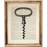 Vintage Corkscrew Dictionary Art Prints Set of 3 - Wine Bottle Opener Decor