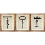 Vintage Corkscrew Dictionary Art Prints Set of 3 - Wine Bottle Opener Decor