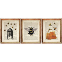 Bumble Bee Wall Art Set 3 Piece Honeycomb & Beehive Prints Nursery Decor