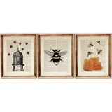 Bumble Bee Wall Art Set 3 Piece Honeycomb & Beehive Prints Nursery Decor
