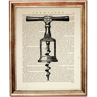 Vintage Corkscrew Dictionary Art Prints Set of 3 - Wine Bottle Opener Decor