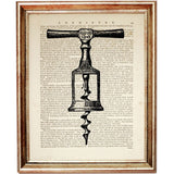 Vintage Corkscrew Dictionary Art Prints Set of 3 - Wine Bottle Opener Decor