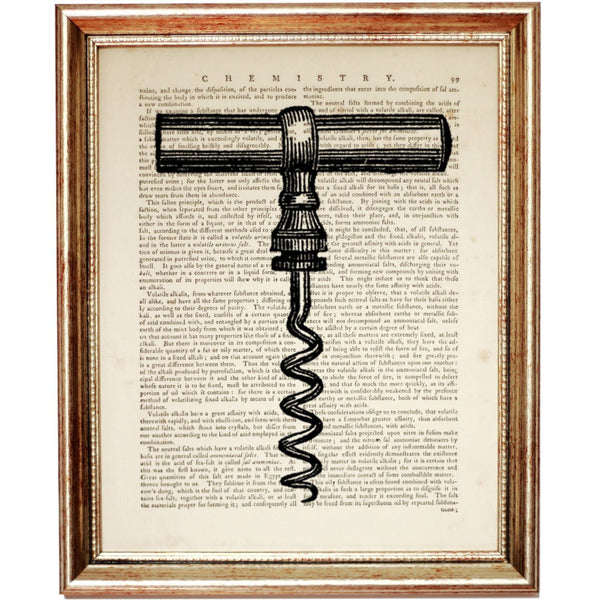 Vintage Corkscrew Dictionary Art Print - Home Decor for Wine Lovers