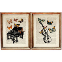 Musical Instruments Wall Art Set, Piano & Violin Dictionary Art Prints