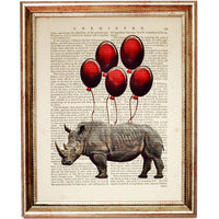 Rhinoceros Dictionary Art Prints Set  of 3