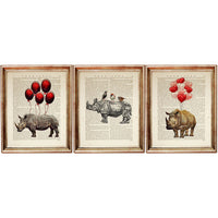 Rhinoceros Dictionary Art Prints Set  of 3