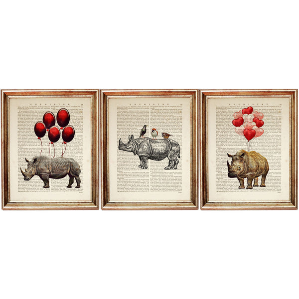 Rhinoceros Dictionary Art Prints Set  of 3